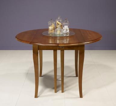 Table ronde à volets DIAMETRE 120 réalisée en Merisier massif de style Louis Philippe 5 allonges de 40 cm